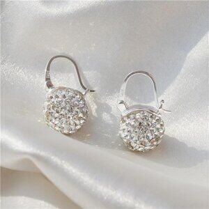 Crystal Silver Pearl Drop Earrings | Platinum Plated Leverback | Elegant Jewelry